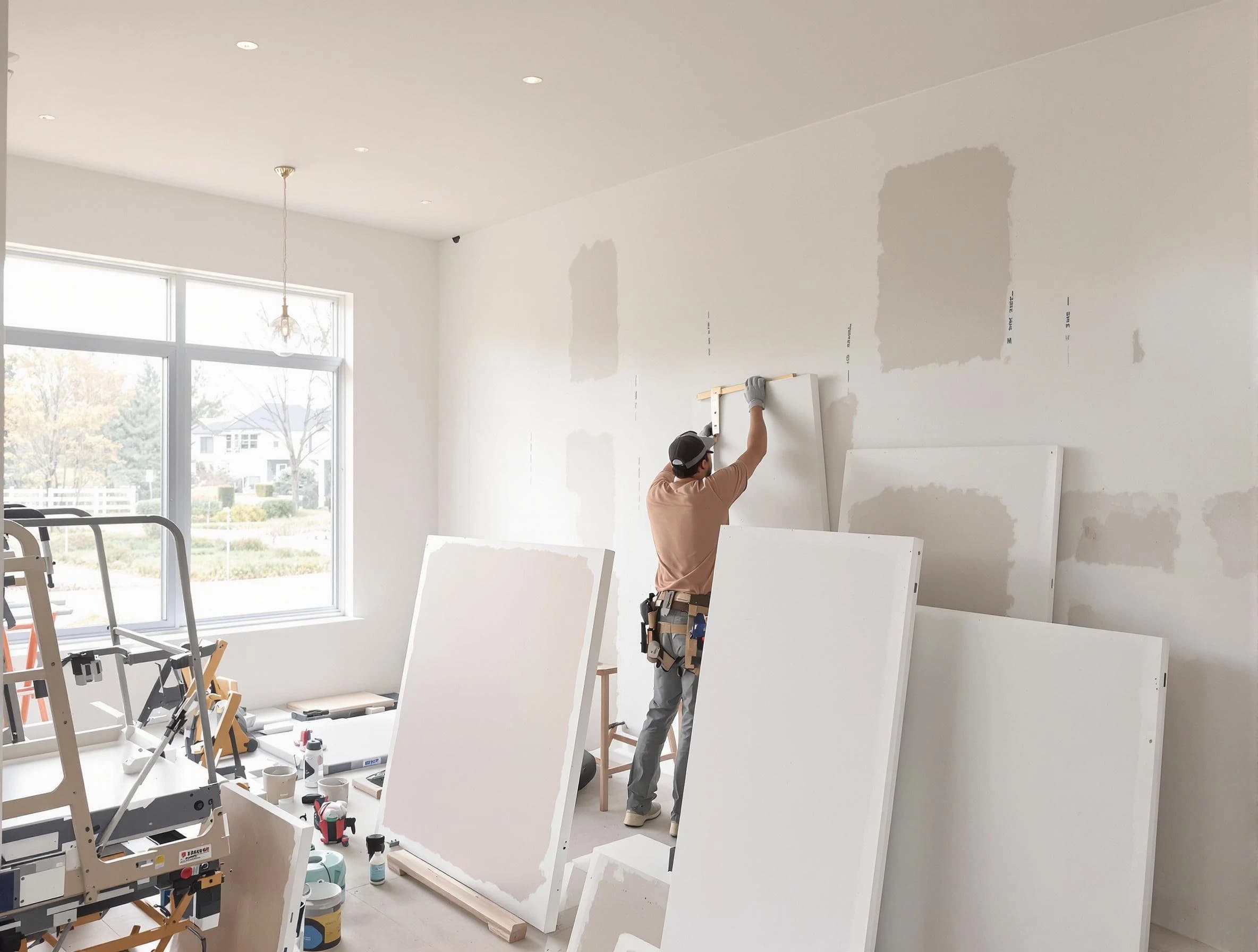 Middleburg Heights House Painters precisely hanging drywall sheets in Middleburg Heights, OH