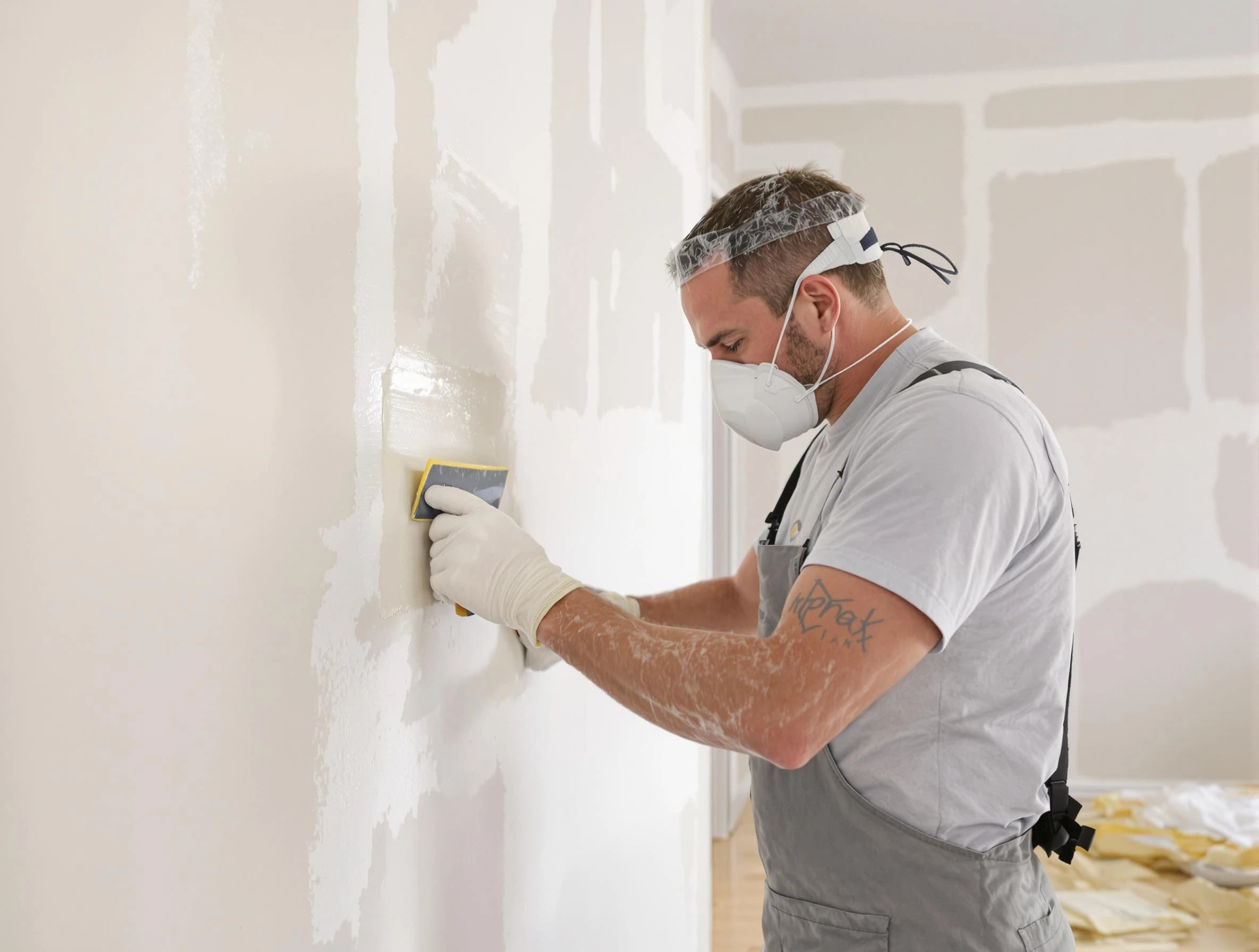 Middleburg Heights House Painters technician applying mud to drywall seams in Middleburg Heights, OH